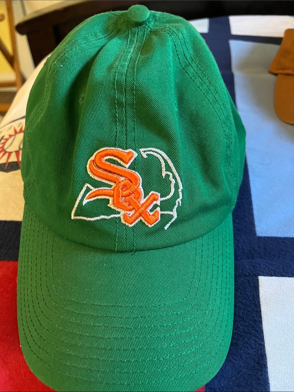 Green Baseball Cap with Orange Embroidered Y-D Red Sox Logo CCBL